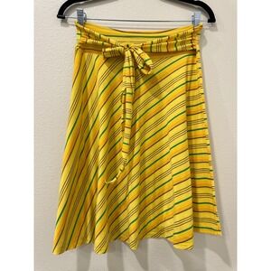 Vintage Julie's Closet Yellow Striped A-Line Tie Waist Knit Skirt USA Small